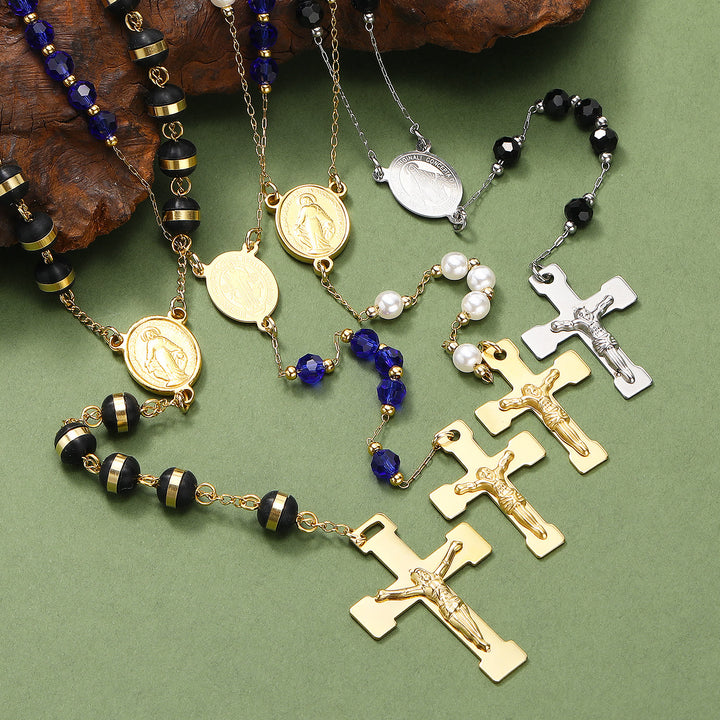 Stainless Steel/Crystal Beads Rosary with Crucifix