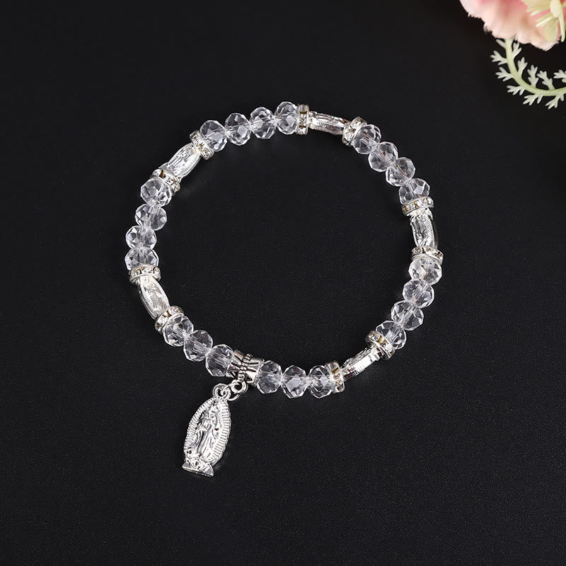 Clear Glass Bead Bracelet with Virgin Mary Pendant