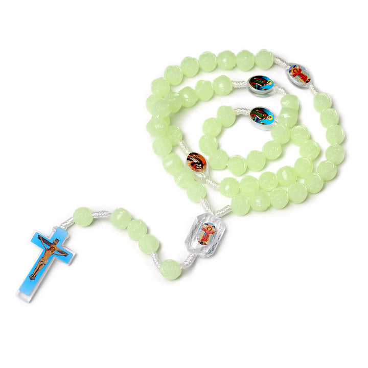 Christianartworkshop Crucifix of 10 mm Rose Luminous Green Resin Nylon Cord Rosary