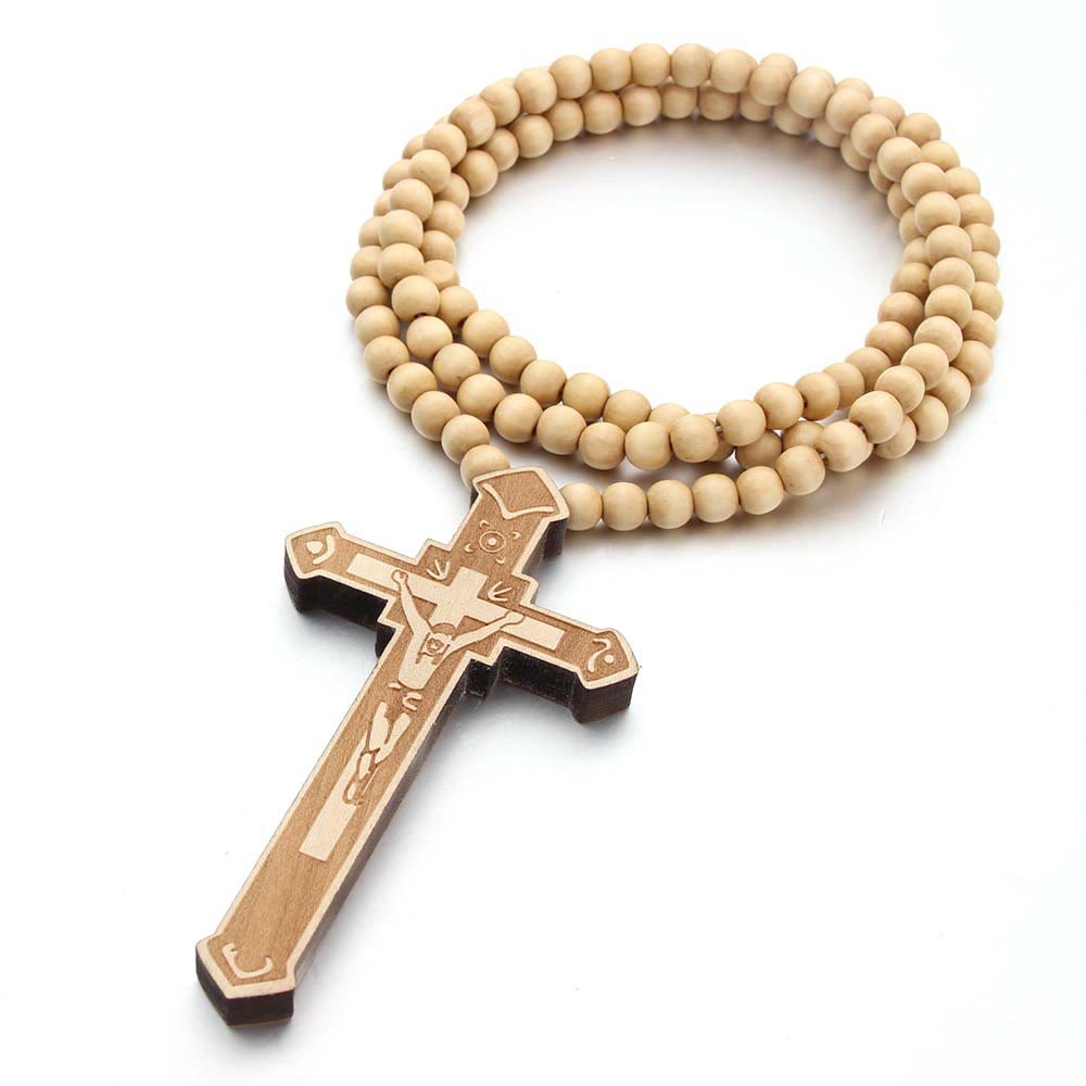 Christian Jesus Cross Wooden Necklace