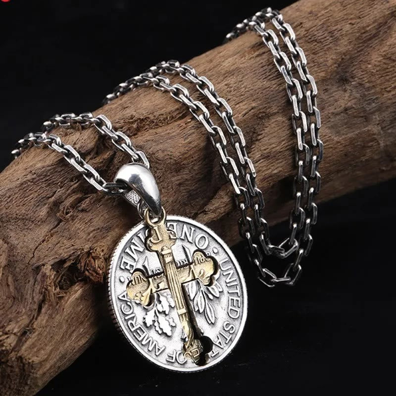 Christianartworkshop Vintage Double-sided Cross Coin Pendant Christianartworkshop Vintage Double-sided Cross Coin Pendant
