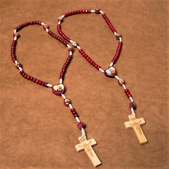 Christian Art Wine Red Wooden Beads Cross Virgin Mary Hand Held Rosary