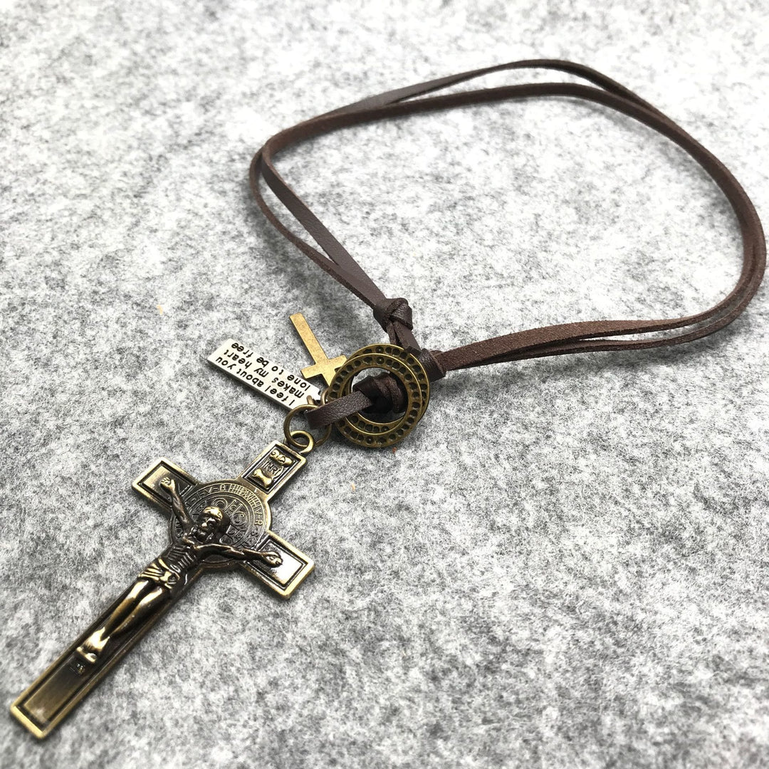 Free Today: Christian Crucifix Pendant Multi-element Leather Necklace