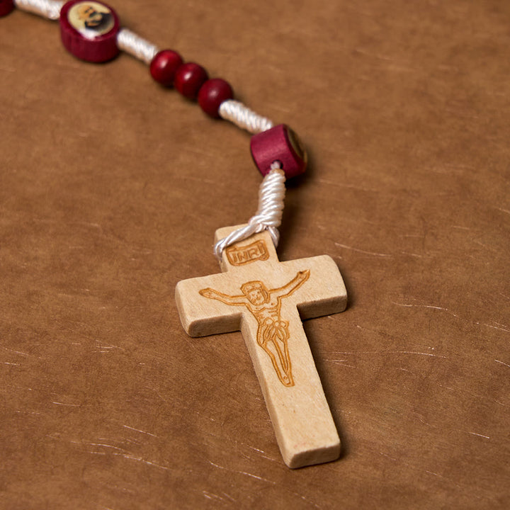 Christian Art Wine Red Wooden Beads Cross Virgin Mary Hand Held Rosary