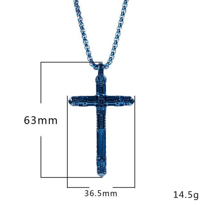 Floral Engraved Cross Colorful Pendant Necklace