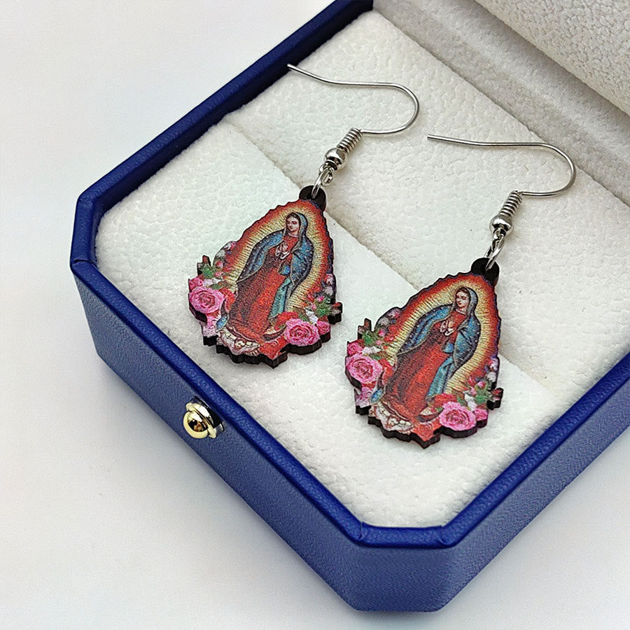 Christianartworkshop Our Lady Of Guadalupe Virgin Mary Colorful Earrings