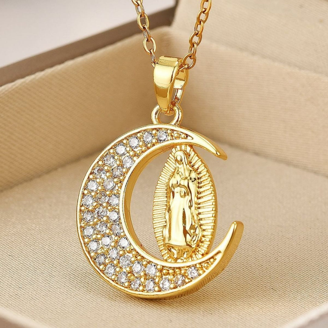 Christianartworkshopthe Crescent Moon Our Lady of Guadalupe Maria Golden Necklace