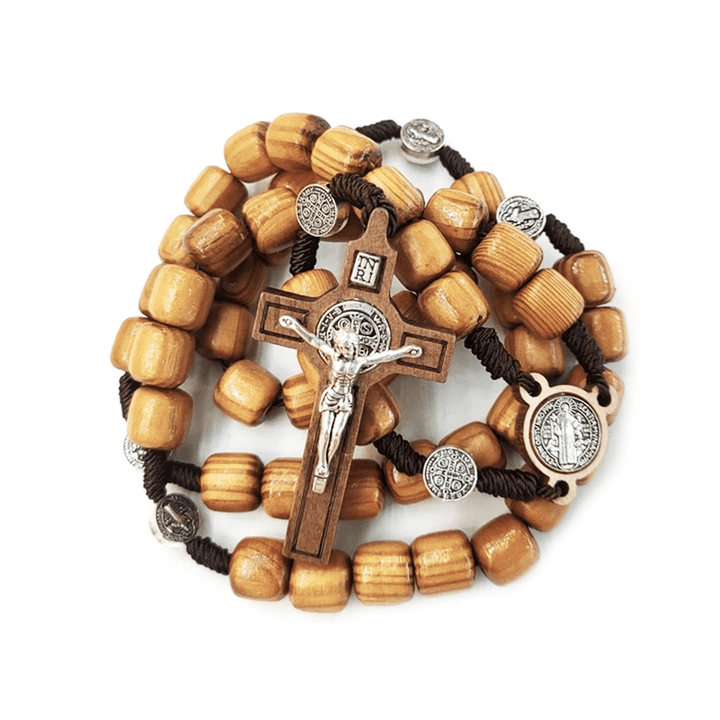Crafted Natural Wood St. Benedict Crucifix Rosary