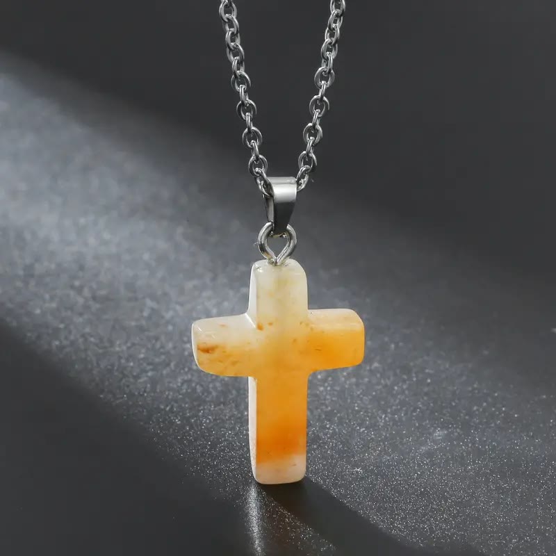 FREE Today: Natural Stone Cross Gemstone Pendant Necklace