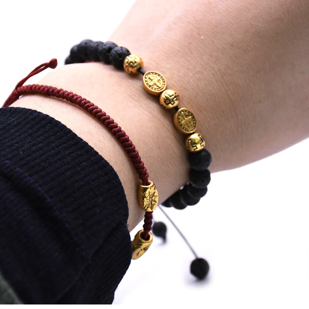 FREE Today: Volcanic Stone Beads St. Benedict Icon Wrist Chain Bracelet