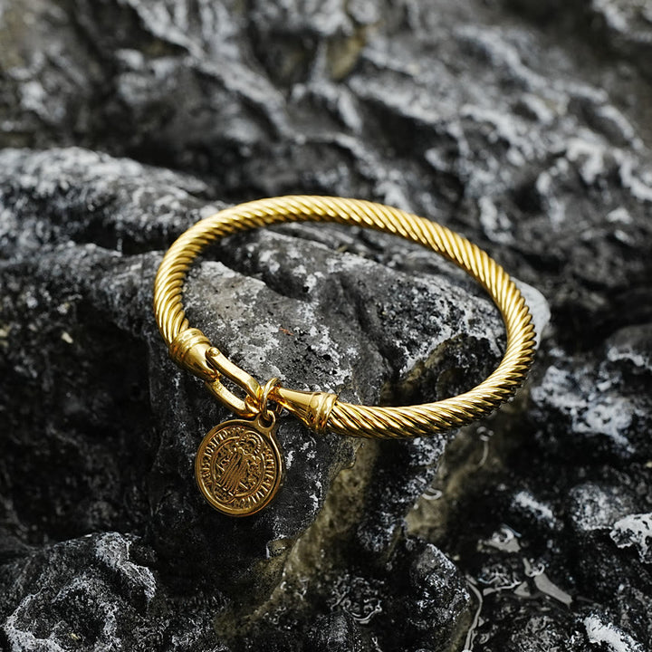 St. Benedict Twisted Cable Bangle Bracelet