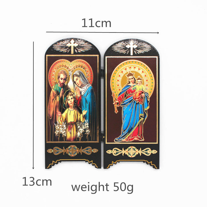 Christian Art Classic Style Brown Wood Board 7 Holy Icons Plaque Flat Desktop Ornaments