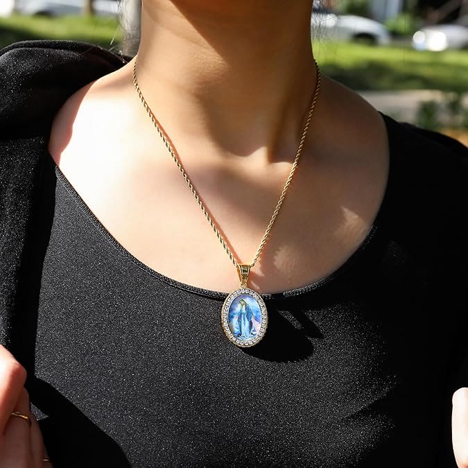 FREE Today: Virgin Mary Painting Necklace Religious Icon Jewelry