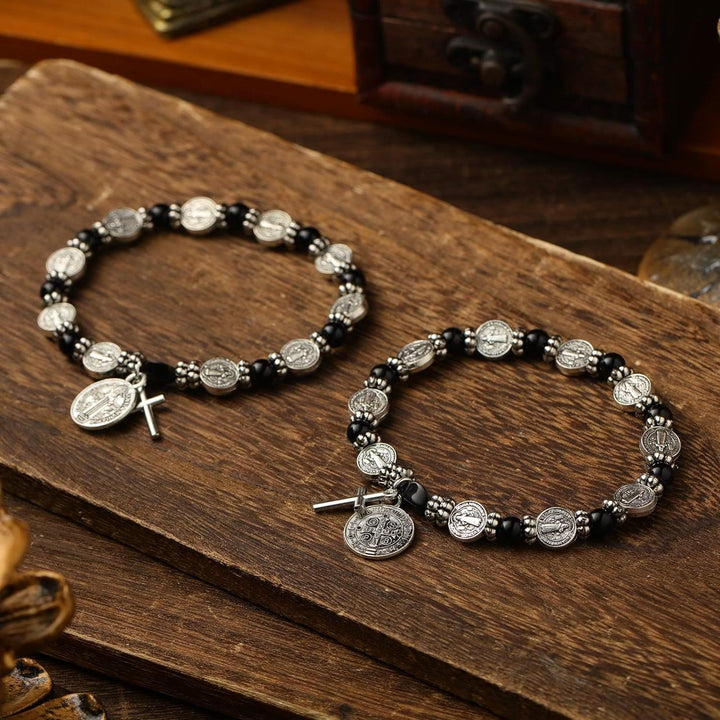 Christianartworkshop Silver St. Benedict Medal Rosary Bracelet