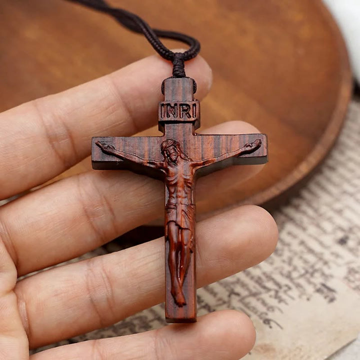 Jesus Crucifix Wooden Necklace