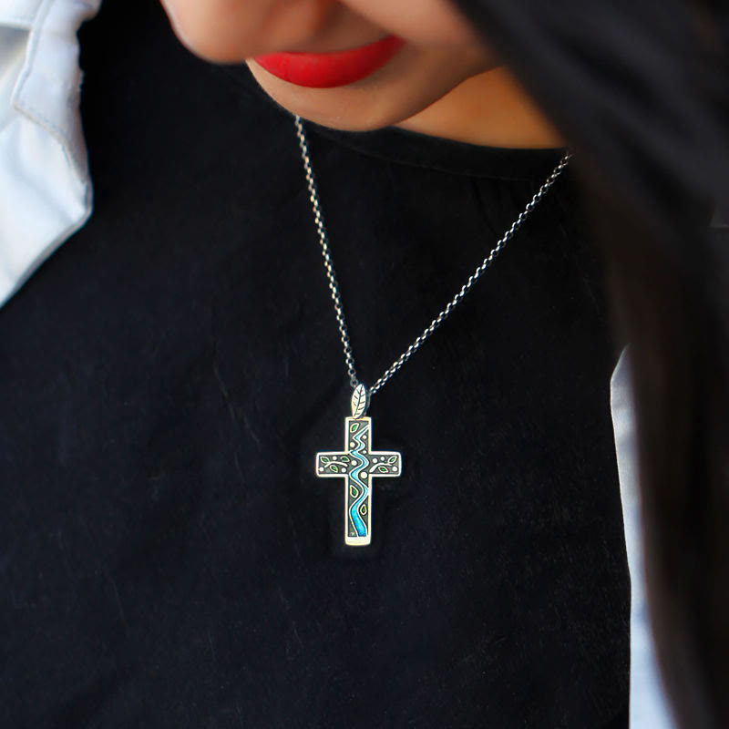 Christianartworkshop Fresh Style Creekside Tree Enamel Cross Necklace