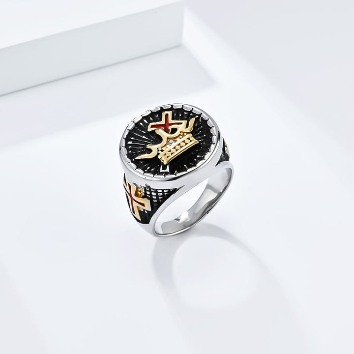 Christian Art Retro Style Cross & Crown Titanium Ring