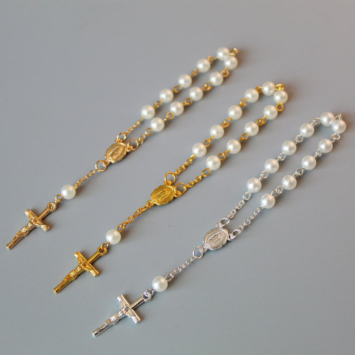 Pearl Beads Mini Rosary for Car/Baptism