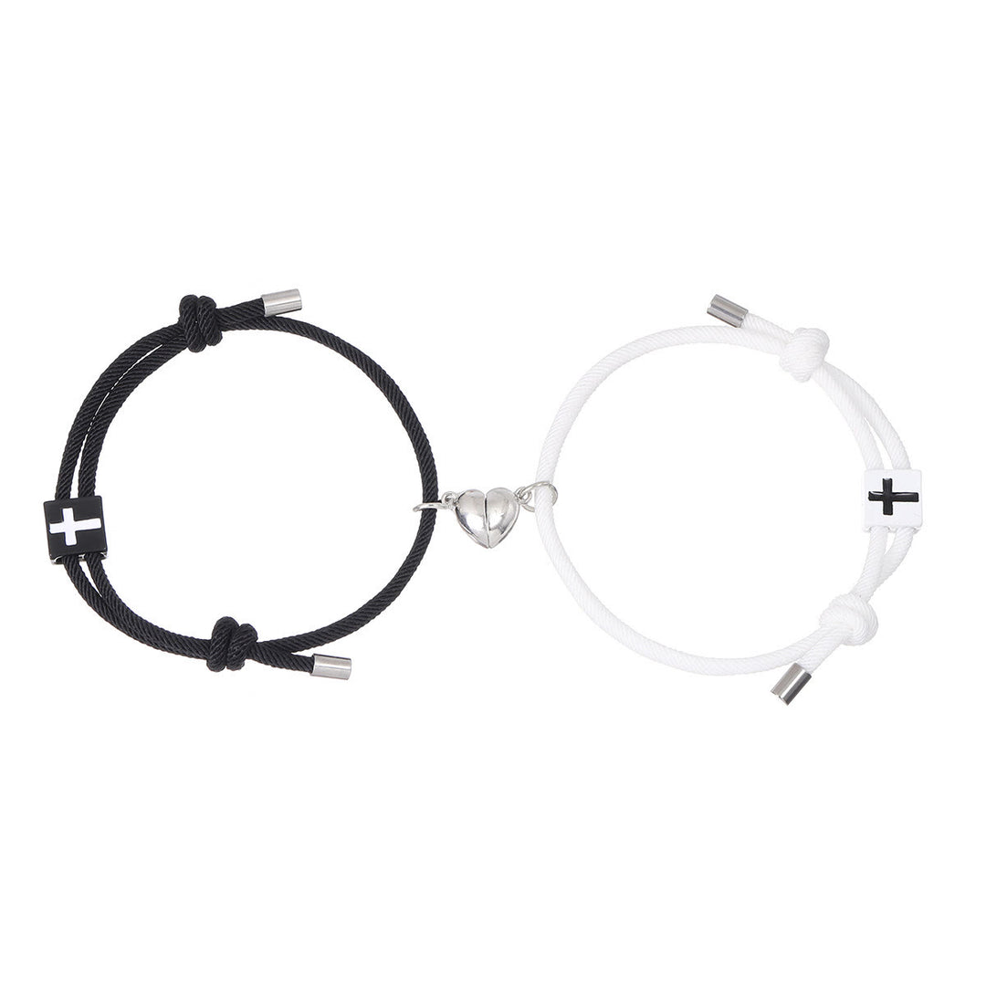 Christianartworkshop Minimalist Style Heart Magnet Alloy Cross Adjustable Couple Bracelet