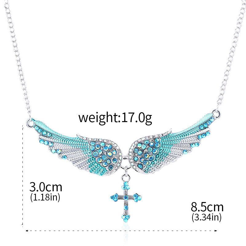 Christianartworkshop 3 Color Angel Wings Cross Shiny Stone Necklace