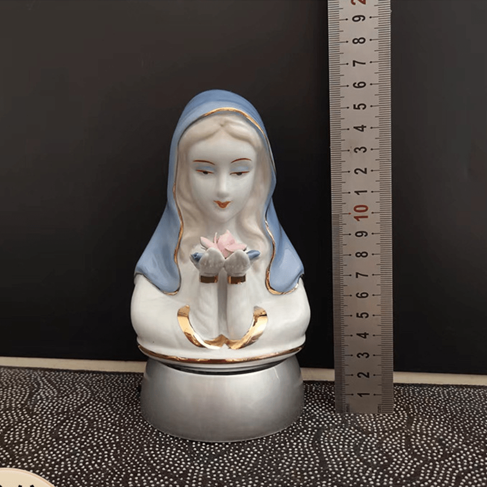 Christian Art Classic Style White-blue Ceramic Virgin Mary Figurine Stereoscopic Desktop Ornaments