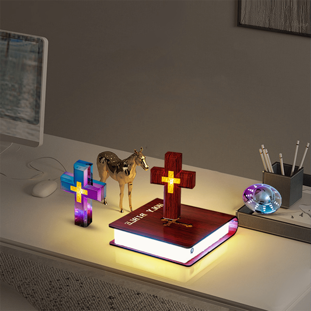 Book-base Magnetic Levitation Cross Ornament