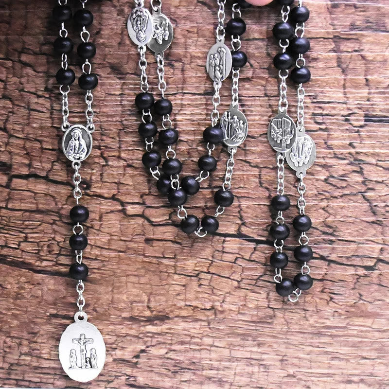 Our Lady of Sorrows of 6 mm Round Black Acrylic Alloy Chain 7 Sorrows Rosary