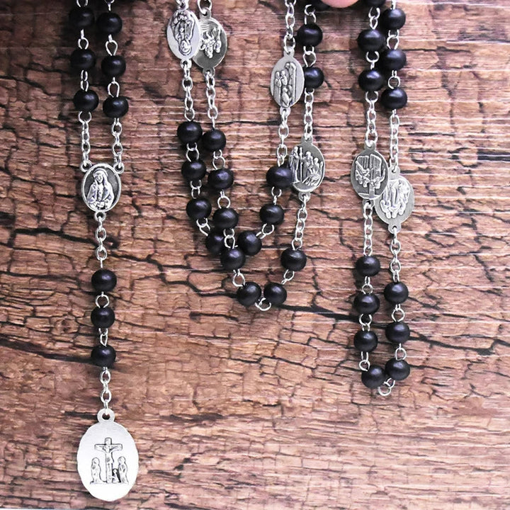 Christianartworkshop Our Lady of Sorrows of 6 mm Round Black Acrylic Alloy Chain 7 Sorrows Rosary