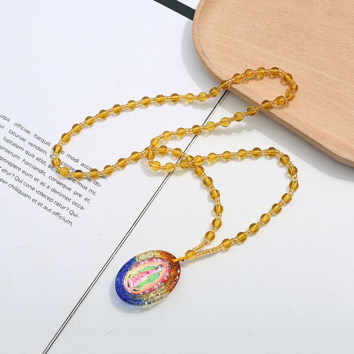 Colorful Liuli Glass Christian Virgin Mary Necklace