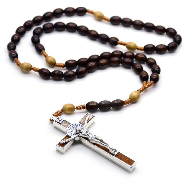 Christian Baptism Brown Wood Prayer Rosary