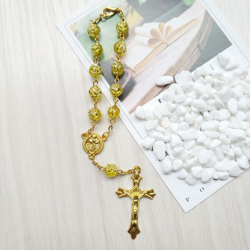 Golden Rose Beads Prayer a Decade Rosary Bracelet