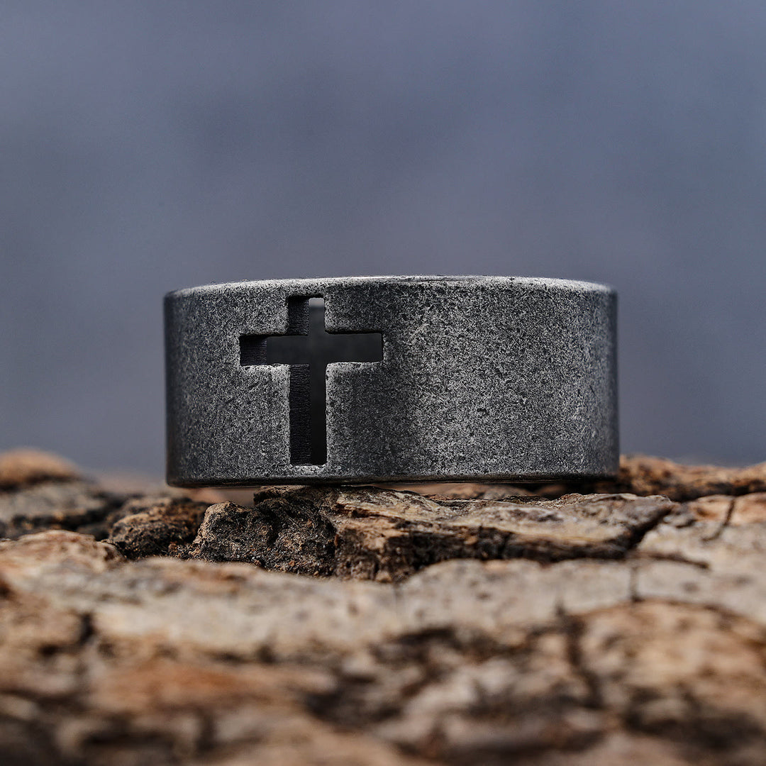Stainless Steel Antique Punk Christian Cross Ring