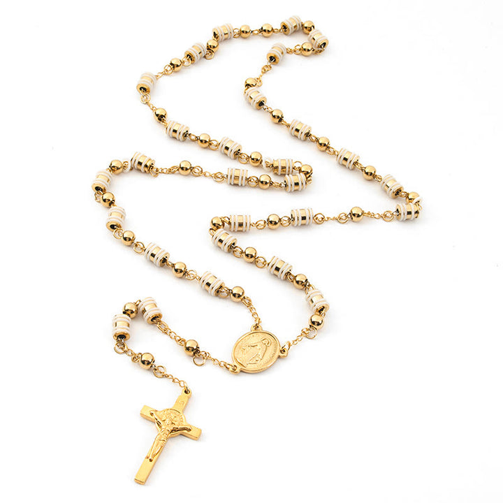 Golden Beaded Rosary with Our Lady Medal & Crucifix