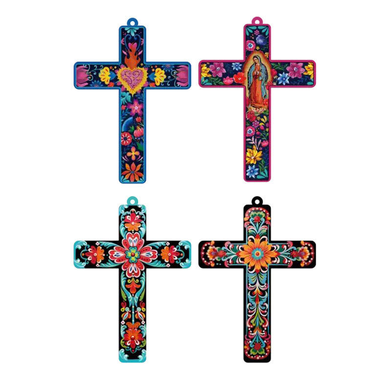 Christian Art 4 Flowery Style Cross Decor Hanging Ornaments