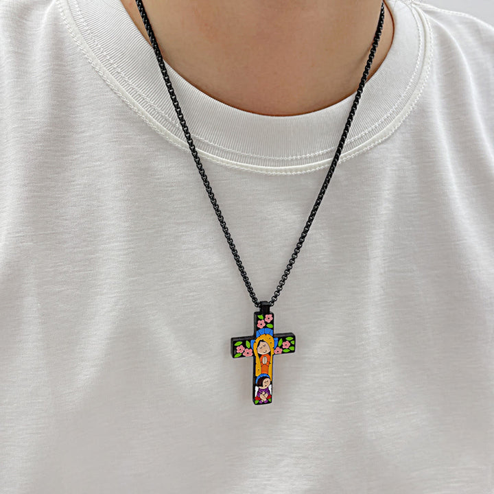 Minimalist Jesus Cross Religious Pendants with Rope Chain Necklace