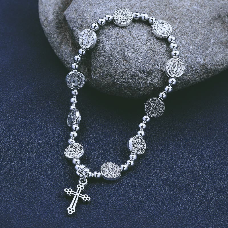 Christianartworkshop Metal Cross Pendant St. Benedict Theme Bracelet