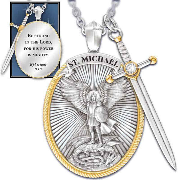 FREE Today: Two Tone Sword & Oval Shield St. Michael Pendant Necklace