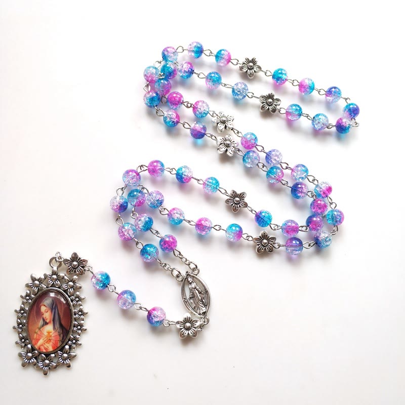 Blue Purple Holy Mother Glass Rosary