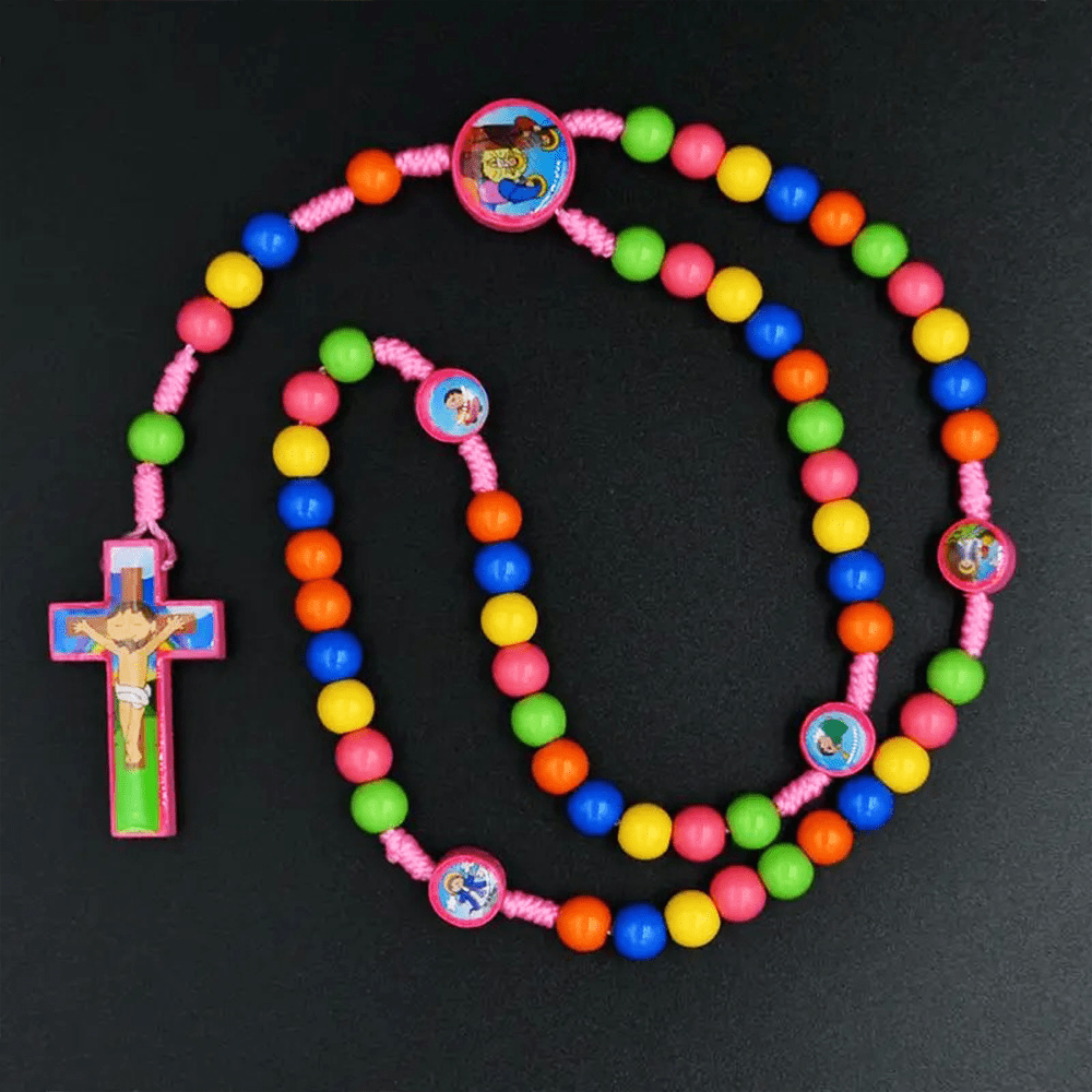 FREE Today: Colorful Round Beads Cross Pendant Children Rosary