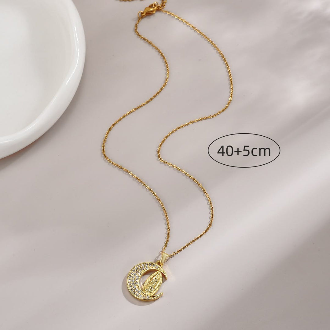 Crescent Moon Our Lady of Guadalupe Maria Golden Necklace