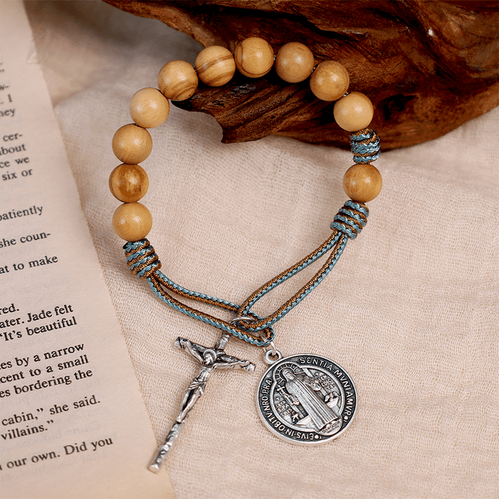 FREE Today: Olive Wood Pocket Rosary with Sceptre Crucifix & Saint Benedict Medal