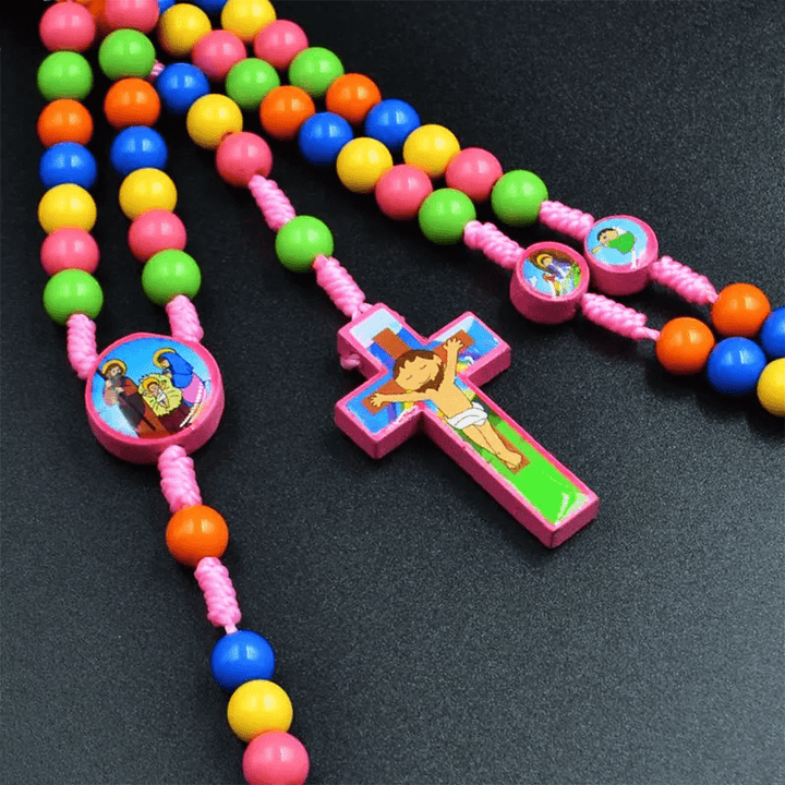 FREE Today: Colorful Round Beads Cross Pendant Children Rosary