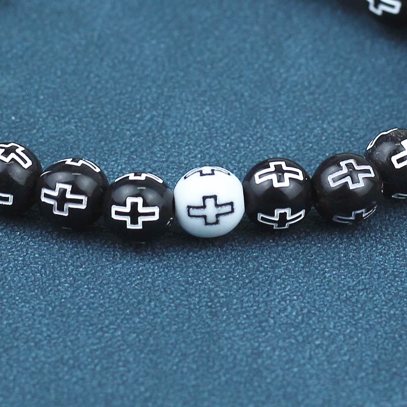 Christianartworkshop Cross Printed Black & White Bead Bracelet