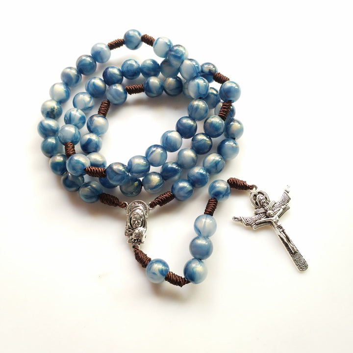 Discount Today: Blue Beads Hand-Woven Crucifix Rosary