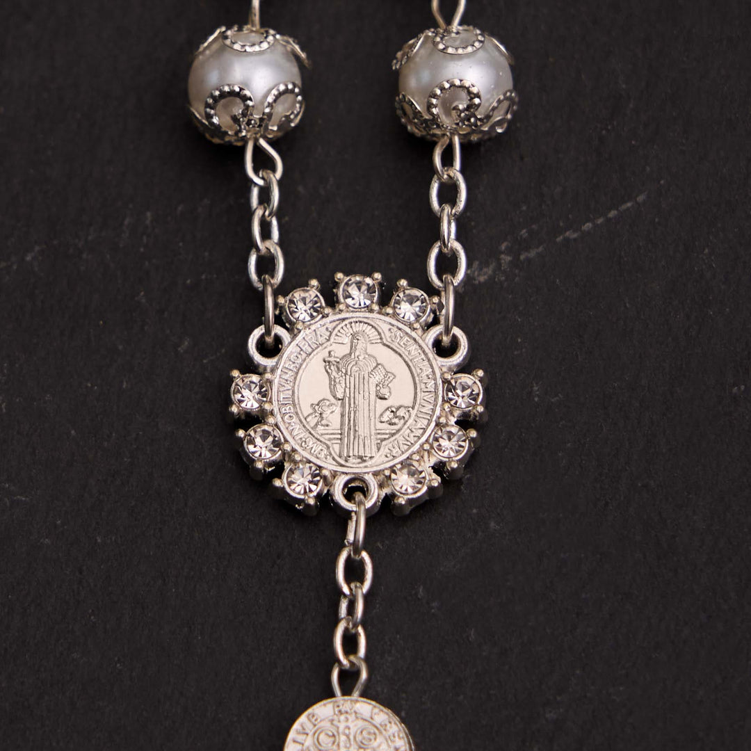 Christian Glass Beads St. Benedict & Jesus Cross Bracelet Rosary