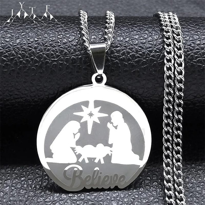 Christianartworkshop Silver Nativity Believe Christmas Gift Necklace