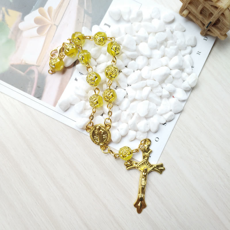 Golden Rose Beads Prayer a Decade Rosary Bracelet