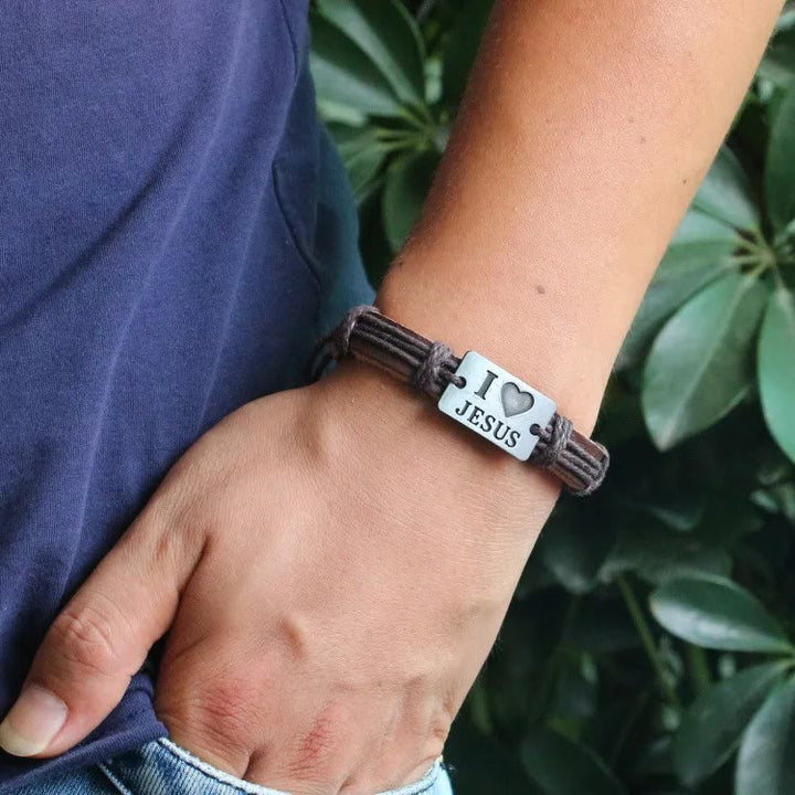 FREE Today: "I Love Jesus" Christian Jewelry Cross Adjustable Leather Bracelet