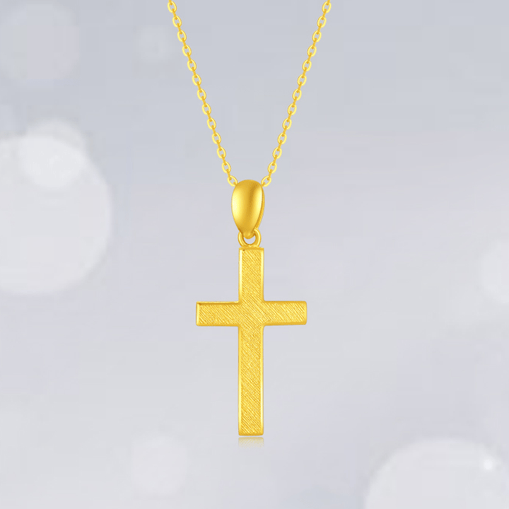 Christian Art 999 Pure Gold Minimalist Style Cross Frosted Pendant Necklace