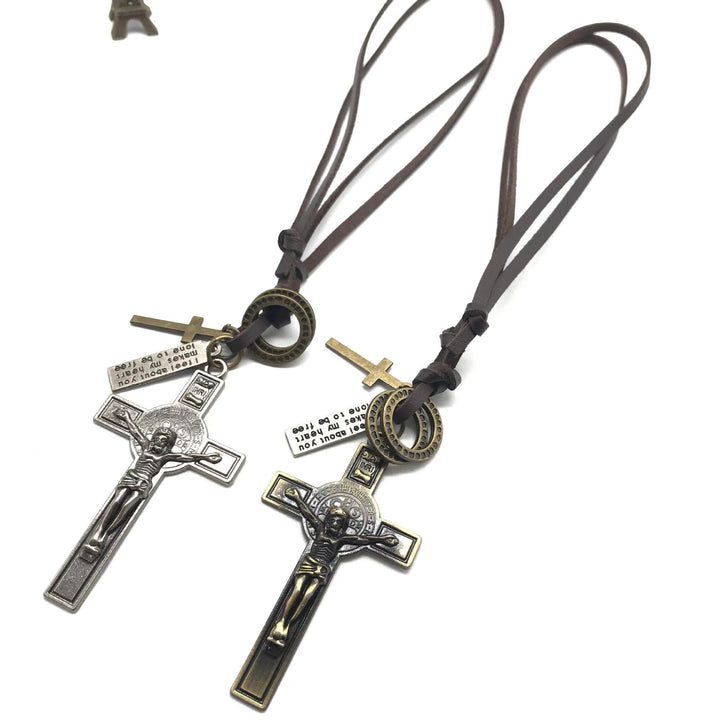 Christian Crucifix Pendant Multi-element Leather Necklace